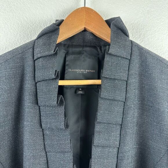 Classiques Entier XL Ruffle Hem Blazer Jacket Gray Tweed Office Professional - Picture 3 of 8